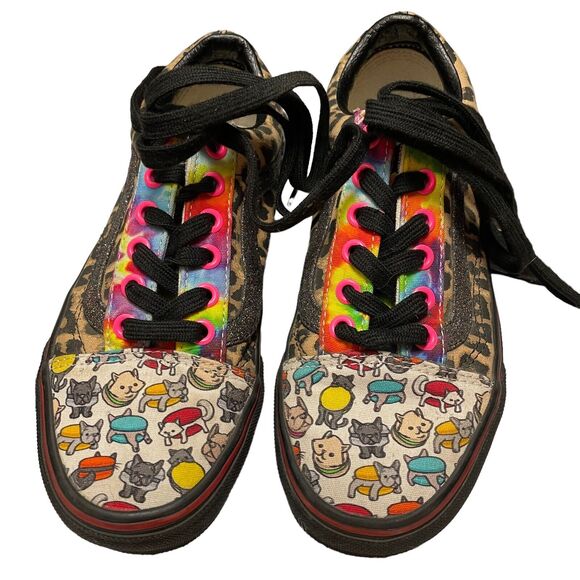 Vans Lace up Custom Leopard Sparkle Kitty Womens sz 5 Sneakers Shoes - Picture 6 of 12